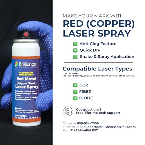 Brilliance Laser Inks 2 Oz Aerosol Red (Copper Tone) Laser Marking Spray for High Contrast Metals Mark | Permanent Durable Metal Ink for Fiber, YAG, Brilliance Laser Inks