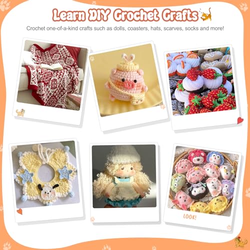 Coopay Crochet Kit Beginners Crochet Hook Set with Crochet Yarn,58PCS Portable Crochet Set Ergonomic Crochet Hooks Travel Knitting Crochet Supplies Coopay