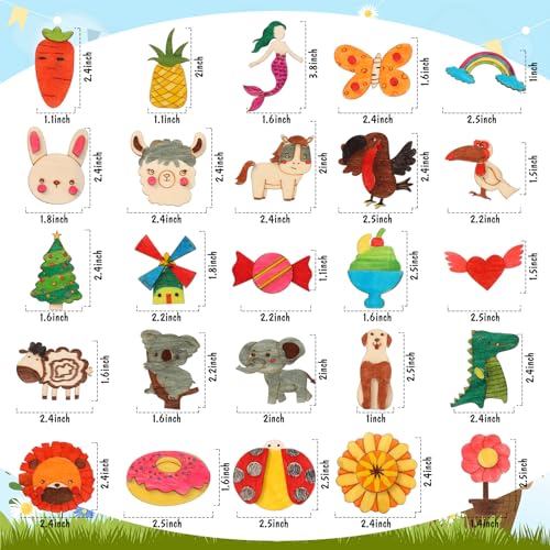 Barydat 100 Pcs Wooden Magnets DIY Wooden Arts and Crafts for Kids Craft and Art Painting Kit Supplies Party Birthday Gift Party Favors for Easter Barydat