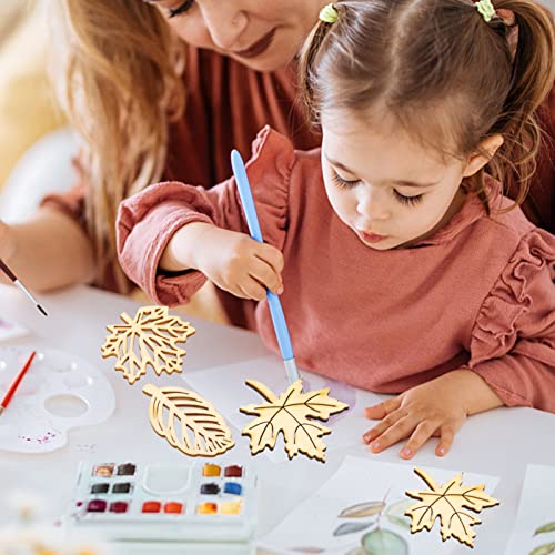 Amosfun 20PCS Wooden Maple Leaves Cutout Wood Slices Hollow Out Wood Pieces Crafts for DIY Crafting Ornament Decoration (Burlywood) Amosfun