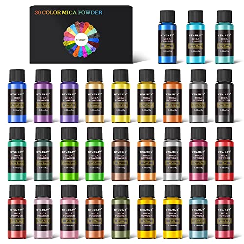 Mica Powder, 30 Color Resin Pigment, Natural Cosmetic Grade Shimmer Mica Powder for Epoxy Resin/Bath Bombs/Candle/Soap/Lip Gloss/Slime. Candle NTWJNJY