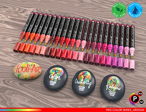 TOOLI-ART 22 Acrylic Paint Markers Paint Pens Pro Color Series Set 3mm Medium Tip for Rock Painting, Glass, Mugs, Wood, Metal, Glass Paint, Canvas, TOOLI-ART