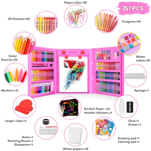 iBayam Art Kit, 251-Pack Art Supplies Drawing Kits, Arts and Crafts Gifts Box for Kids Teen Girls Boys, Art Set Case with Trifold Easel, Scratch iBayam
