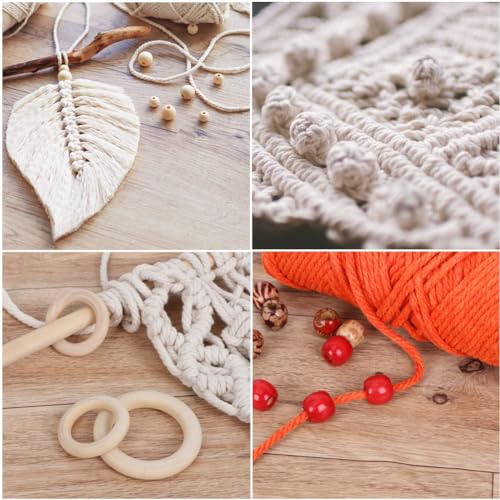 UHAPEER Macrame Kits for Adults Beginners, DIY Macrame Plant Hanger Kit and Macrame Supplies, with 3 mm Macrame Cord Cotton, Macrame Meads, Wooden UHAPEER