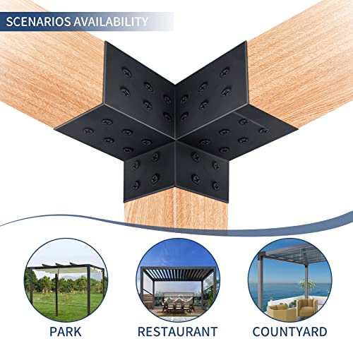 Nihoney Pergola Brackets 4x4, Woodworks Pergola Hardware Kit (4 Pcs), 3-Way Black Right Angle Corner Bracket for Extension Gazebo for 4x4 Nihoney