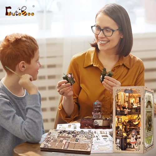 CUTEBEE DIY Bookshelf Kit with Dust Cover, DIY Dollhouse Bookshelf Insert Decoration, Old Scent Antique Shop, Bookstop Model Building - Creative Kit CUTEBEE