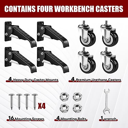 SPACECARE Workbench Casters Retractable Casters Kit 600Lbs, Retractable Casters Heavy Duty Bench Caster Wheels Workbenches Tables and Equipments, SPACECARE