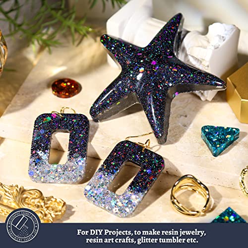 LEOBRO Black Glitter, Holographic Chunky Glitter, 160G/5.64OZ Glitter, Craft Glitter for Resin, Metallic Iridescent Chunky Fine Glitter Sequin Flake LEOBRO