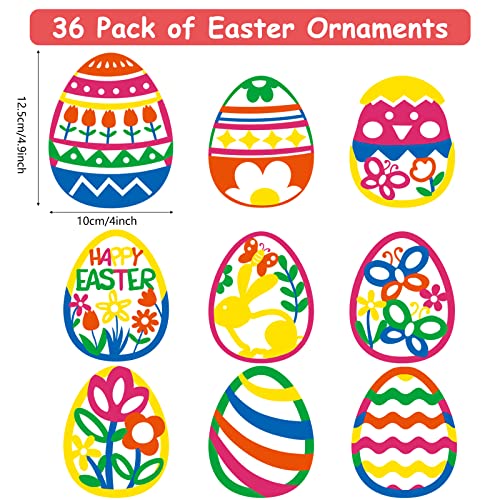 36 Wooden Easter Ornaments Decorations, DIY Easter Wood Craft Kits Assorted Paintable Unfinished Wood Easter Pendants Pom-poms Glitter Pipe Cleaners OBUSATT