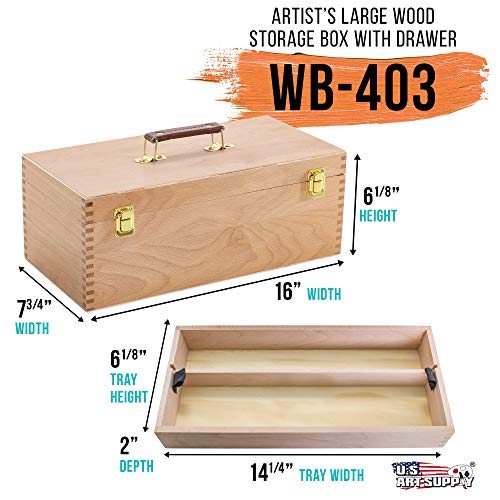 US Art Supply Artist Wood Pastel, Pen, Marker Storage Box with Drawer(s) (Large Tool Box) US Art Supply