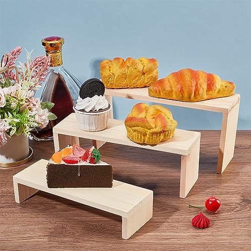 NBEADS 3-Tier Rectangle Wood Jewelry Display Risers, 3 Sizes Unfinished Wood Display Risers Shelf Showcase Fixtures Detachable Display Stand for NBEADS