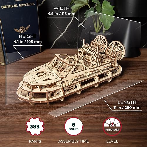 UGEARS Rescue Hovercraft - Boat Model Kits for Adults - 3D Wooden Puzzle Ship - Wood Model Boat Kits to Build - Premium Model Boats Kits with UGEARS