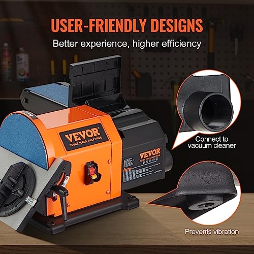 VEVOR Professional Belt Sander, 8" Disc Sander and 4 x 36 in. Belt Sander with 5A Induction Motor Cast Aluminum Worktable for Woodworking, VEVOR