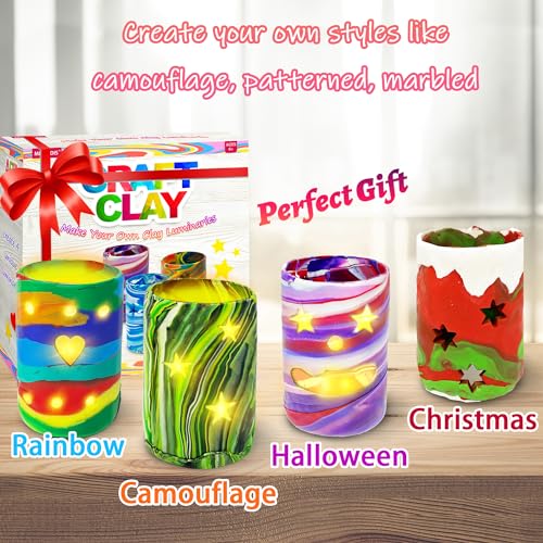 MHMYDIS Make Your Own Clay Luminaries - Arts and Crafts Clay kit for Boys Girls and Teens Age 6 7 8 9 10 11 12 Year Old and up - Make 4 Clay Lantern MHMYDIS