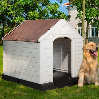 PUKAMI Plastic Dog House Outdoor Indoor,Durable Dog House for Small Medium Large Dogs,Waterproof Dog Houses with Elevated Floor and Air