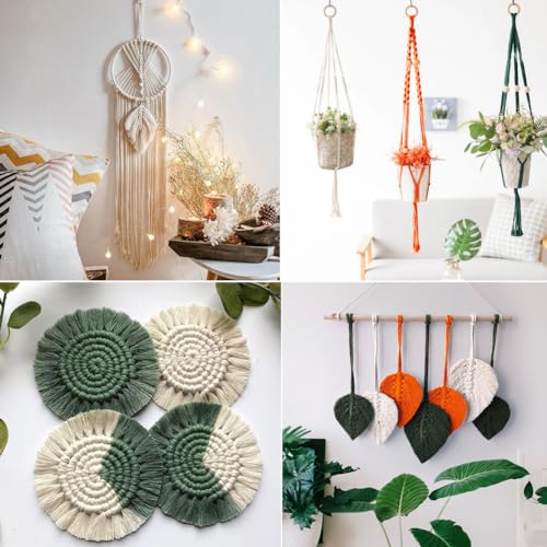 UHAPEER Macrame Kits for Adults Beginners, DIY Macrame Plant Hanger Kit and Macrame Supplies, with 3 mm Macrame Cord Cotton, Macrame Meads, Wooden UHAPEER
