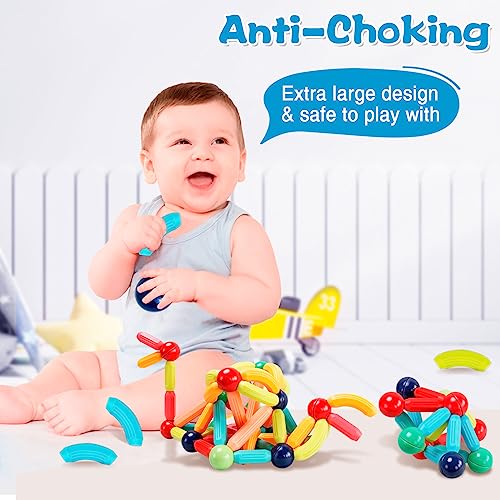 DMOIU 64 Pcs Magnetic Building Blocks STEM Educational Toy for Kids Montessori Learning Sticks and Balls, Sensory Activities Toys for Toddlers, Gift DMOIU
