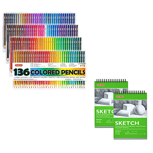 Shuttle Art Colored Pencils and Sketch Pad Bundle, Set of 180 Colored  Pencils+ 260 Sheets Sketch Pad