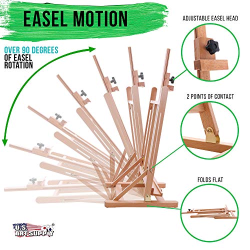 U.S. Art Supply Medium Tabletop Wooden H-Frame Studio Easel - Artists Adjustable Beechwood Painting and Display Easel, Holds Up To 27" Canvas, US Art Supply