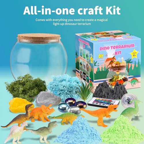 Dinosaur Terrarium Kit, Light Up Terrarium Kit Kids Crafts Toys,DIY Dino Arts and Crafts for Kids Ages 4 5 6 7 8-12 Years Old, Dinosaur Present for Weceit