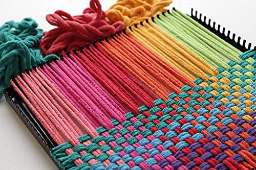 Friendly Loom 10" PRO Size Black Potholder Metal Loom Kit with Bright Rainbow Color Cotton Loops to Make 2 Potholders, Weaving Crafts for Kids & Harrisville Designs