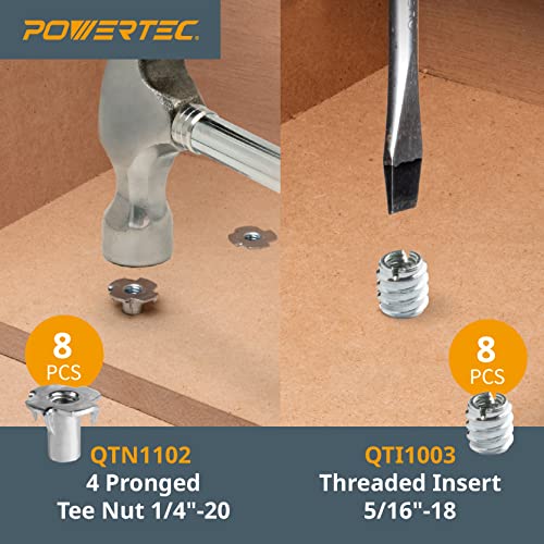 POWERTEC 71174V T Track Knob Kit, 5/16-18 Threaded bolts and Washers, 46 Piece Set, T Track Bolts, T Track Accessories for Woodworking Jigs and POWERTEC