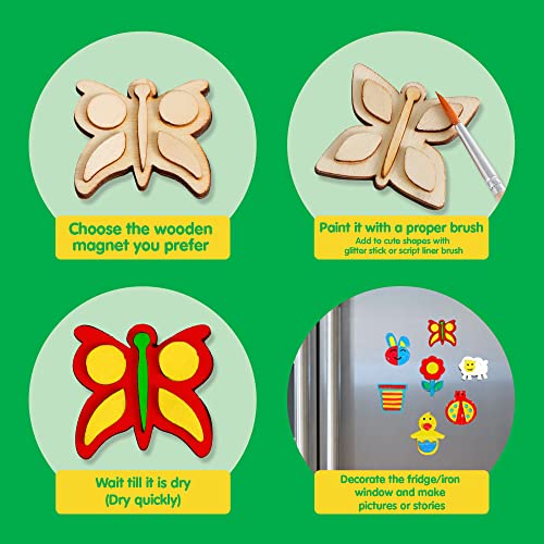 JOYIN 13 Wooden Magnet Creativity Arts & Crafts Painting Kit for Kids, Decorate Your Own Painting Gift for Easter Basket Stuffers, Birthday Parties JOYIN