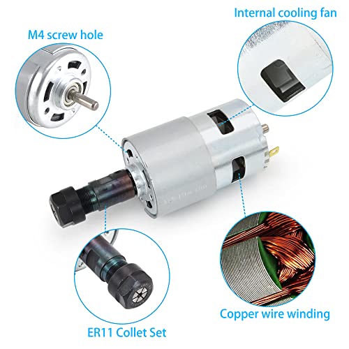 RATTMMOTOR DC Motor CNC 775 Spindle Motor 100W 12-24VDC 20000RMP + ER11 Collet for DIY Mini CNC Router 3018 3018Pro 3018Pro-Max 3018Pro-N 1610 RATTMMOTOR