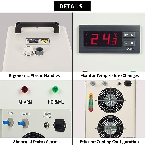 LCyindu Water Chiller 6L Industrial Chiller Thermolysis Type Water Chiller 1700W/°C Current Recirculating Chiller 4.23gpm 4.5-7A For 40W 60W 80W 130W LCyindu