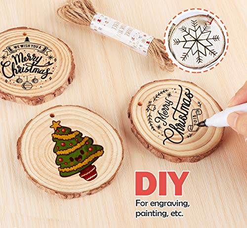Natural Wood Slices 30Pcs 3.1''-3.5'' Unfinished Wood kit with Pre-drilled Hole, Wood Slices Ornaments for Christmas DIY Rustic Crafts Wooden Circles ilauke