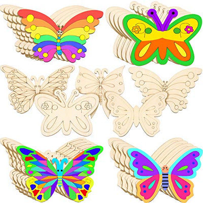 25 Pieces Wooden Butterfly Crafts Unfinished Wooden Butterfly Blank Butterfly Wooden Paint Crafts for Kids Painting, DIY Craft, Tags and Home