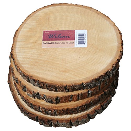 Wilson Basswood Round Rustic Wood Slice for Natural Décor, DIY Crafts (7-9") Set of Four WILSON