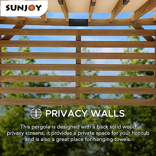 Sunjoy Cedar Pergola 10 x 11 ft. Wooden Hot Tub Pergola with Adjustable Canopy and Privacy Screen by SummerCove SummerCove