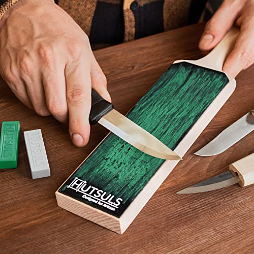 Hutsuls Leather Strop for Knife Sharpening - Get Razor-Sharp Edges with 3" x 9" Double Sided Paddle Strop Block, Easy to Use Knife Strop with Hutsuls