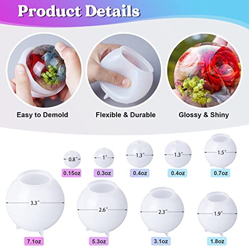 LET'S RESIN 9 Pcs Sphere Silicone Molds for Resin, Upgraded Seamless 3D Sphere Resin Molds Silicone,Large Round Ball Epoxy Resin Molds for Flowers LET'S RESIN