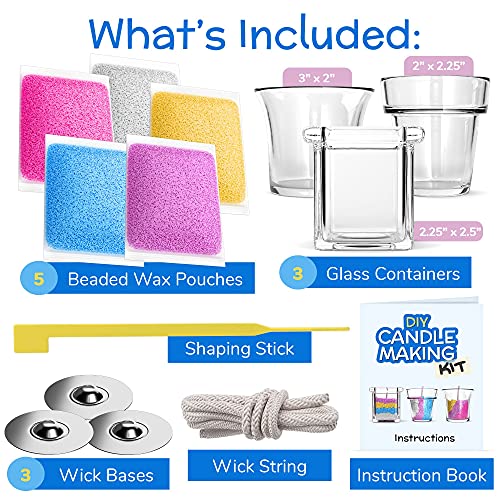 Rachel's Art - Candle Making Kit for Kids - DIY Kids Candle Making Kit - Design and Make Your Own Candles - Craft Supplies & Materials - 3 Glass Rachel's Art