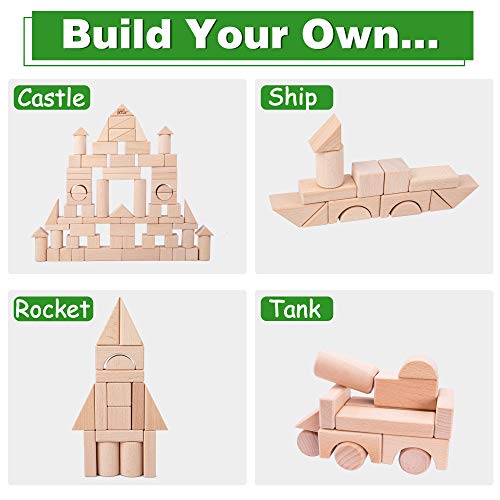 iPlay, iLearn Toddler Wooden Building Block Toys, 72 PCS Kids Natural Wood Stacking Blocks Set Standard Unit, Preschool Kindergarten Montessori Toy, iPlay, iLearn