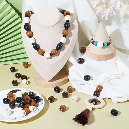 Craftdady 200Pcs Large Hole Barrel Wood European Loose Beads 4 Colors Natural Wooden Dreadlock Hair Braid Beads 16x16-17mm for Macrame Rosary Craftdady