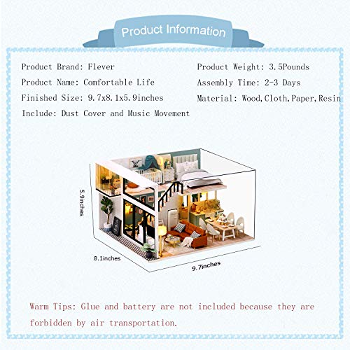 Flever Dollhouse Miniature DIY House Kit Creative Room with Loft Apartment Scene for Romantic Artwork Gift (Comfortable Life) Flever