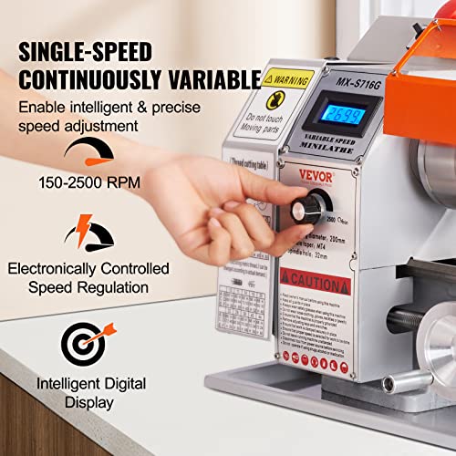 VEVOR Mini Metal Lathe Machine, 7'' x 16'', 800W Precision Benchtop Power Metal Lathe, 150-2500 RPM Continuously Variable Speed, with 3.9'' 3-jaw VEVOR