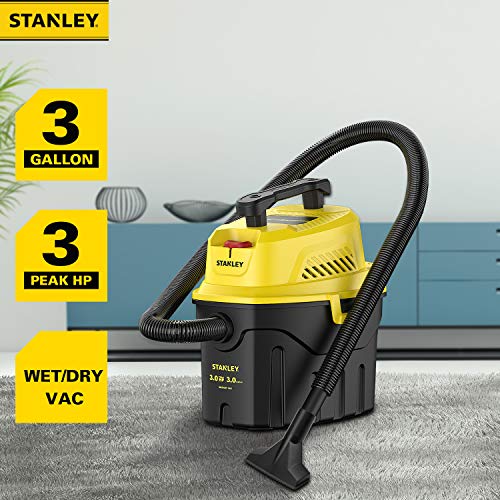 Stanley SL18910P-3 Wet/Dry, 3 Gallon, 3 Horsepower, Portable Car Vacuum, 3.0 HP AC, Black+Yellow Stanley