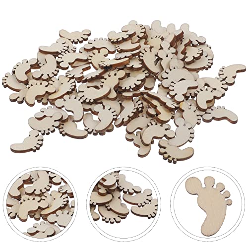 Amosfun 100PCS Foot Shape Wood Slices Christmas Decorations Wooden Cutouts DIY Art Craft Embellishments Ornaments Amosfun