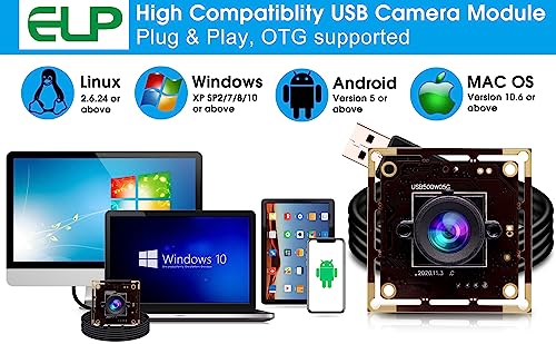 ELP 5mp Wide Angle USB Camera Module for Computer and Raspberry Pi Mini UVC USB2.0 PC Camera 100degree Low Distortion Webcam Board MI5100 Lightburn ELP
