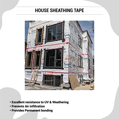 Tuck Tape Construction Sheathing Tape, Epoxy Resin Tape, 2.4 in x 180 ft (Red) Easy Tear Tuck Tape