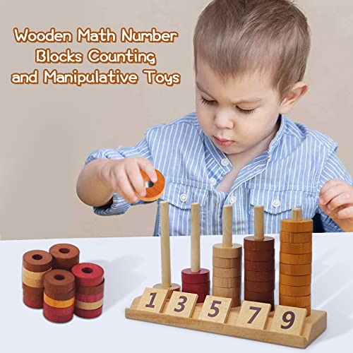 Xylolin Montessori Toys for Toddlers, Wooden Math Number Blocks Counting and Manipulative Toys, Basic Math Game Preschool Learning Educational Xylolin