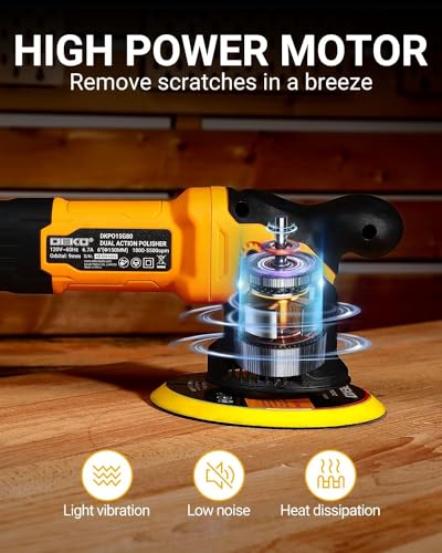 DEKOPRO Car Buffer Polisher, 6 Inch Dual Action Orbital Buffer Polisher, 6 Variable Speed 1800-5500OPM Random Polisher Kit with 4 Buffing Pads for DEKOPRO