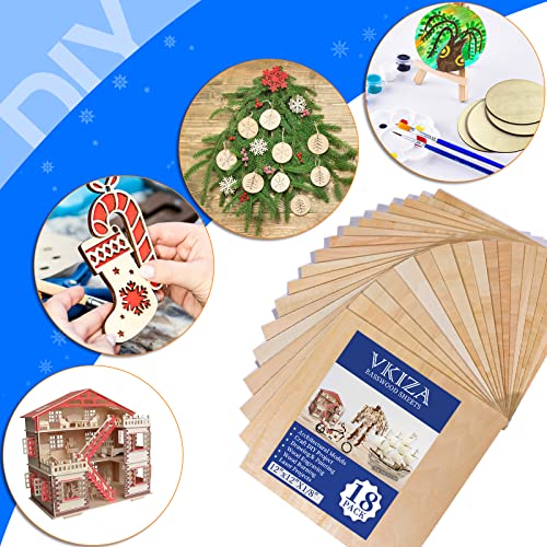 18 Pack Basswood Sheets 12"x12"x1/8" for Crafts, Unfinished Wood, Basswood Craft Wood Board Perfect for DIY Ornaments and Models Drawing Painting VKIZA