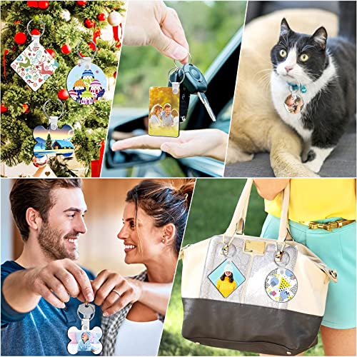 120Pcs Sublimation Keychain Blanks Bulk, DIY MDF 4 Shape Sublimation Blank Keychain with Keyrings, unisex-adult Double-Sided Printed Heat Transfer Acejoz