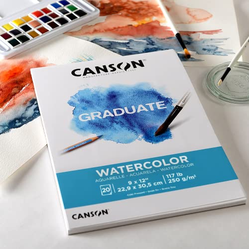 Canson Graduate Watercolor Pad, Foldover, 9x12 inch, 20 Sheets | Artist Paper for Adults and Students - Painting, Gouache, Mixed Media and Ink Canson