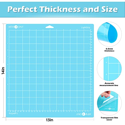HTVRONT Light Grip Cutting Mats for Cricut, 2 Pack Cutting Mats 12x12 for Cricut Maker/Maker 3/Explore 3/Air/Air 2/One, Light Adhesive Sticky Blue HTVRONT